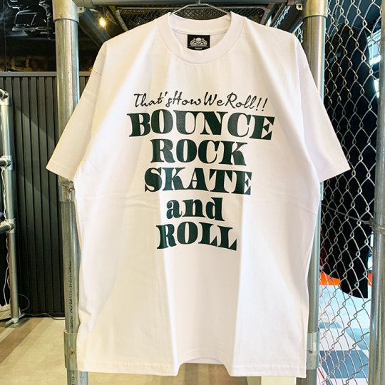 【BOUNCE ROCK SKATE and ROLL / バウンス ロック スケート アンド ロール】Ｔシャツ（ヘビーウェイト）ホワイト/フォレストグリーンprint