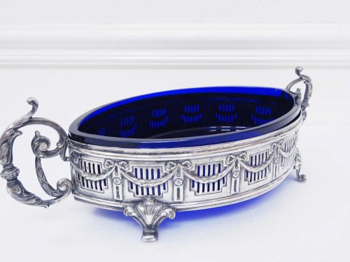 フランスアンティーク ジャルディニエール オルモル装飾 青ガラス 