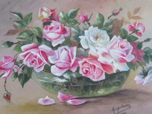 フランス水彩画 『薔薇のある風景』