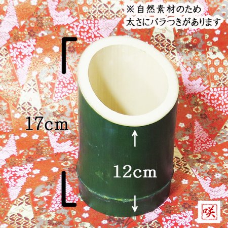 本物竹 花瓶 花入れ 筒形花器 縦斜め切り /緑竹