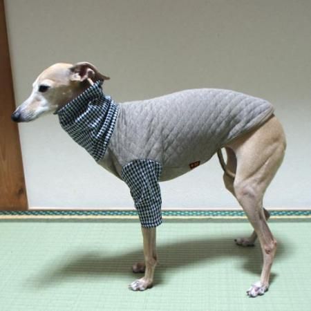 千鳥柄長めタートル 袖付きグレー系ブラウンキルティング イタリアン グレーハウンド用 オリジナル犬服 雑貨 Casa Comodo 千鳥柄長めタートル 袖付きグレー系ブラウンキルティング イタリアン グレーハウンド用 オリジナル犬服 雑貨 Casa Comodo