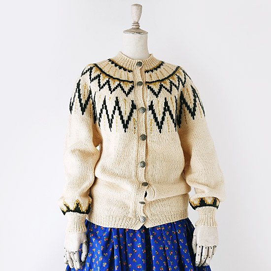 K 年代ノルウェー製クリームノルディック手編み