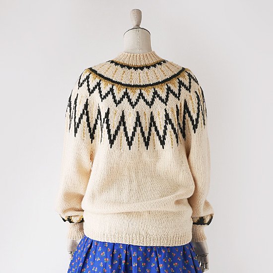 K0089 1960年代ノルウェー製クリームノルディック手編みウール 