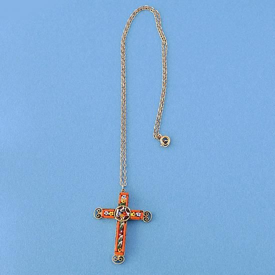 J0485 1930年代イタリア製オレンジ系マイクロモザイククロスペンダント
