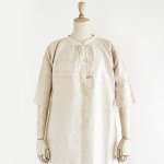 FG443 1910年代フランス製生成り色ホームスパンリネン五分丈袖ロングシャツ
