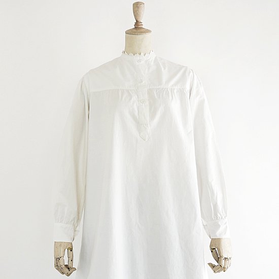 FG448 1910年代フランス製コットンスカラップ刺繍長袖ロングシャツ ...