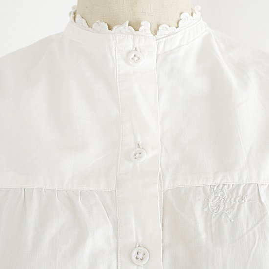 FG448 1910年代フランス製コットンスカラップ刺繍長袖ロングシャツ