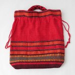 B1037 1950年代ブルガリア製赤系横縞柄手織りトート＆巾着2WAYバッグ