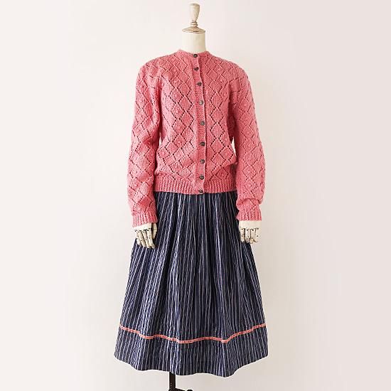 K0069 1960年代オーストリア製ピンク透かし手編みウールチロル