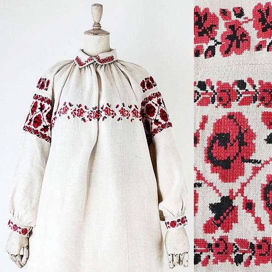 1930s ホームスパンリネン ヴィンテージ ウクライナ 刺繍 ドレス culto.pro