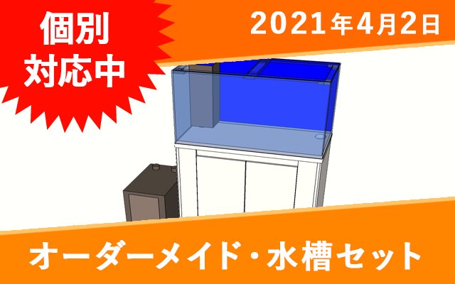 オーダーメイド ガラス水槽＋濾過槽+水槽台 W600×D450×H450mm 板厚6mm