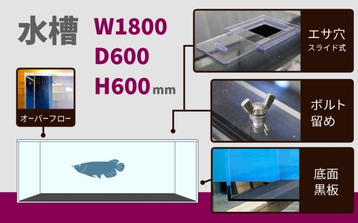 オーダーメイド　アロワナ水槽セット(W1800×D600×H600mm水槽+鉄製架台＋濾過槽セット+機器類) -  オーダーメイド水槽は東京アクアガーデンオンラインショップ