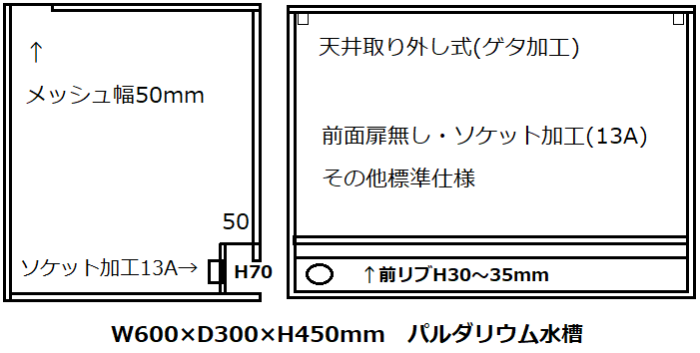 オーダーメイド　パルダリウム水槽(ガラス)　W600×D300×H450mm　板厚5mm　扉無し -  オーダーメイド水槽は東京アクアガーデンオンラインショップ