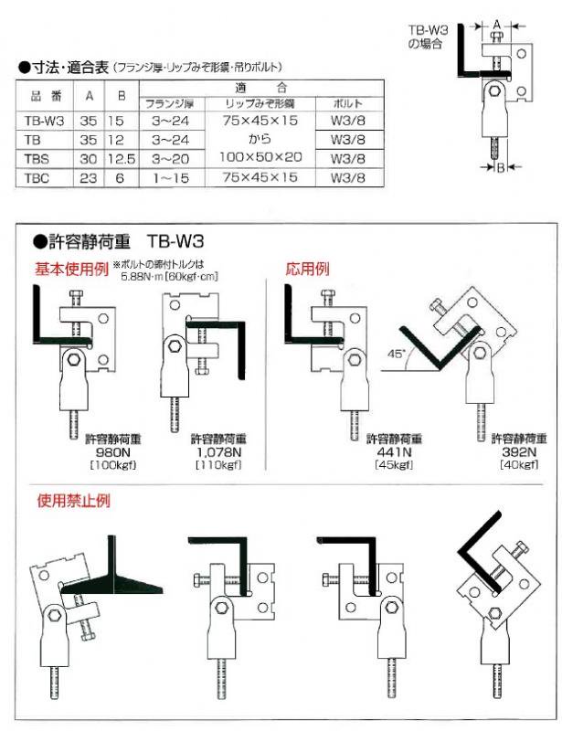 TB-W3 一般形鋼・リップみぞ形鋼用吊り金具（50個入）【送料無料】