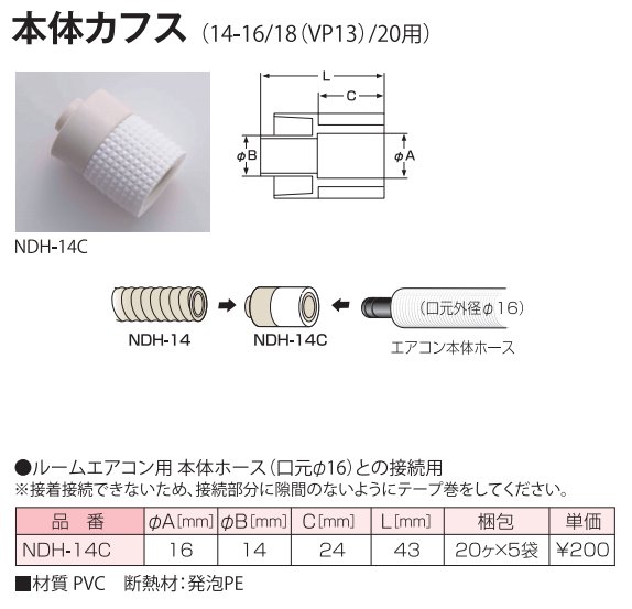 NDH-14C　ルームエアコン用本体用カウス（14-16用）[100個入りケース]【送料無料】