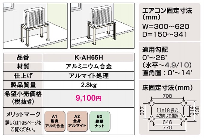 K-AH65H　高置台（アルミ製）【個別送料】