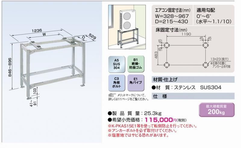 防具 k K-KHS158G 高置台（ステンレス製） - 空調のことならエアコン