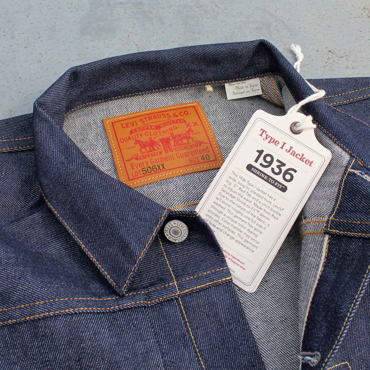 LEVI’S® VINTAGE CLOTHING リーバイス® / 506xx TYPE I DENIM JACKET 1936 ORGANIC　 SIZE40-42