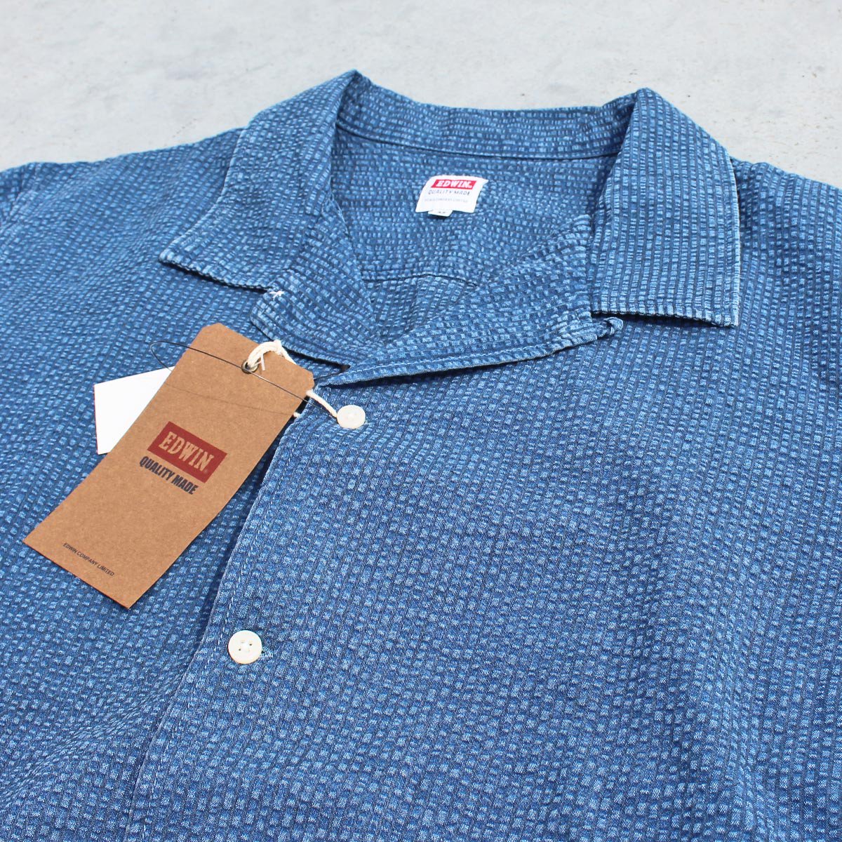 送料無料 EDWIN エドウィン ET2145 Indigo H/S Shirts 半袖 インディゴ シャツ シアサッカー生地 藍染 オープンカラー　 流行りのボックスシルエット