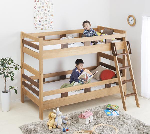 モダンデザイン天然木2段ベッド【Silvano】シルヴァーノ ベッドフレーム シングルベッド 子供ベッド