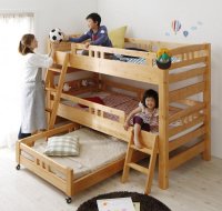 添い寝もできる頑丈設計のロータイプ収納式3段ベッド【triperro】トリペロ ２段ベッド