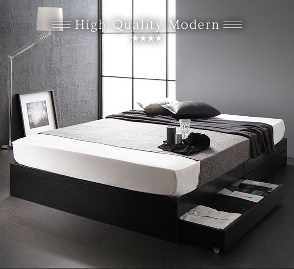 ベッド 収納付き 引き出し付き 木製 省スペース コンパクト ヘッドレス シンプル モダン BL WH ベッドフレーム シングルベッド  セミダブルベッド ダブルベッド