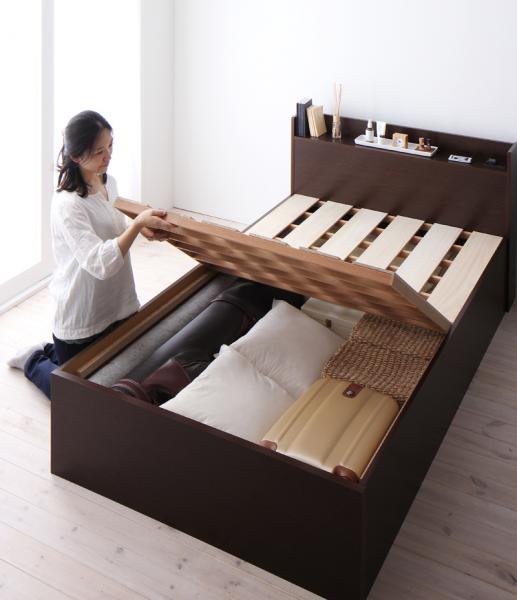 お客様組立シンプルデザイン棚コンセント大容量収納庫付きすのこベッド