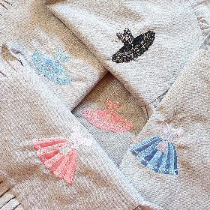 バレエ衣装刺繍フリルコットントートバッグ,ピンク クラシック