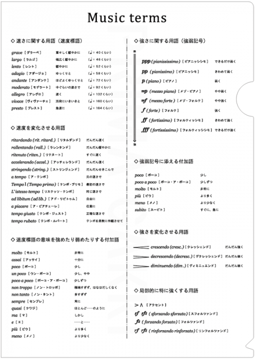 音楽用語ファイル ミュージッククリアファイル 音楽 ピアノ発表会プレゼントのネットショップ通販のお店 Ballerinart バレリーナート