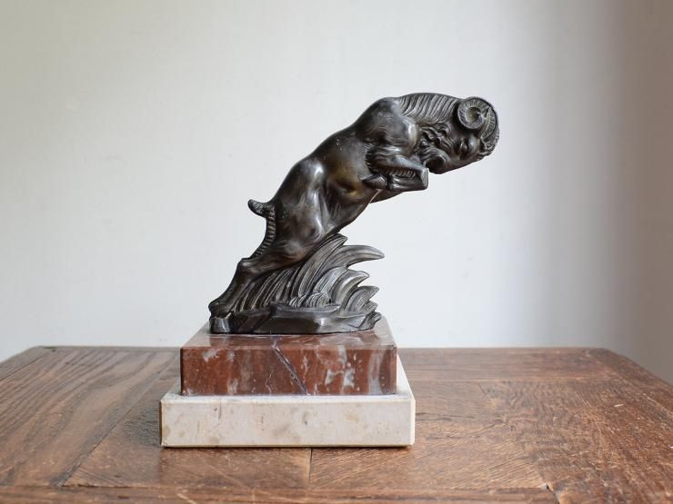 古材　オブジェ ヴィンテージ 山羊モチーフ オブジェ（割れあり）｜アンティーク