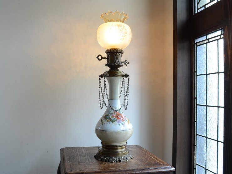 フリルガラス オイルランプ型 陶器テーブルランプ（H62cm 