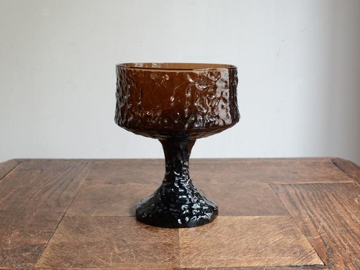 ヴィンテージ ダークブラウンガラス コンポート｜アンティーク