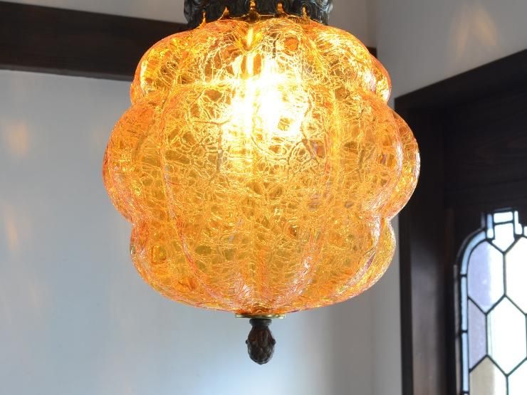 ビンテージ ガラスランプ ヴィンテージ アンバーガラス ペンダントランプ B｜アンティーク照明