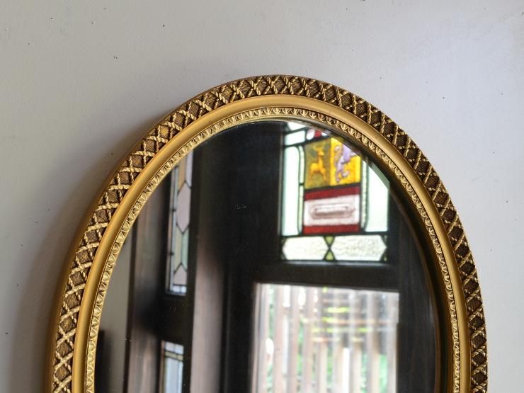 ヴィンテージ ゴールド丸型 壁掛けミラー (H34cm)｜アンティーク