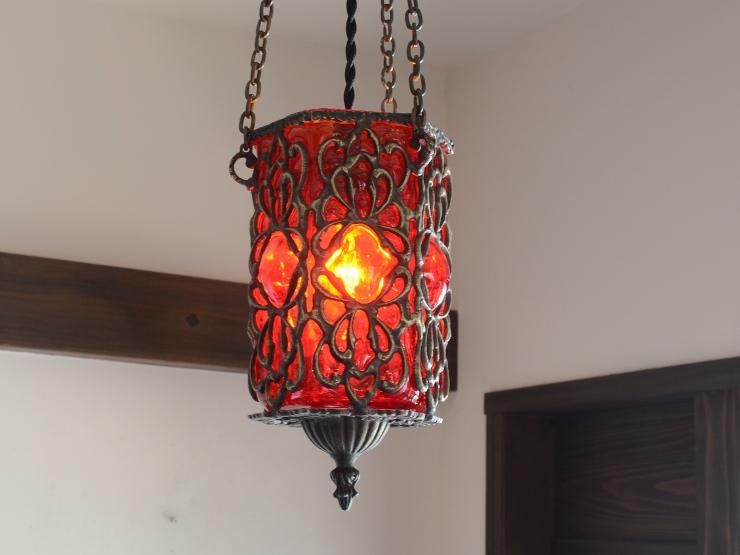 ヴィンテージ ハンギング ランプ / ガラスシェード ヴィンテージ ガラスシェード アイアンハンギングランプ