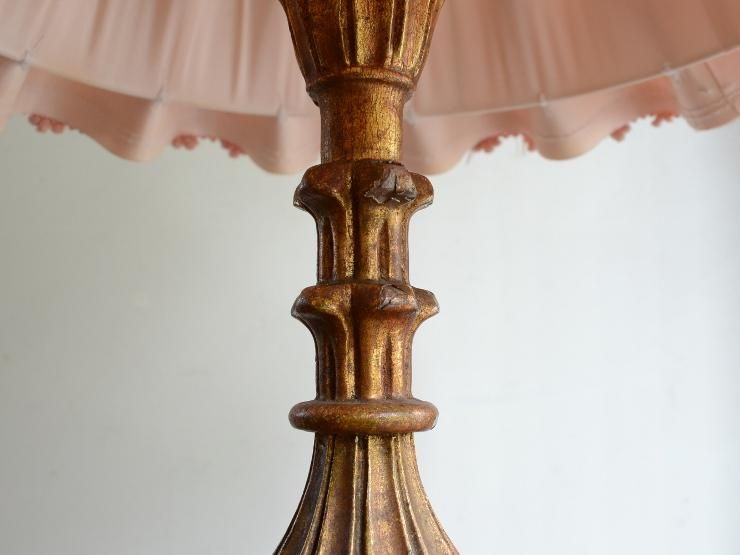 プリーツシェード 木製テーブルランプ（H44cm）｜アンティーク