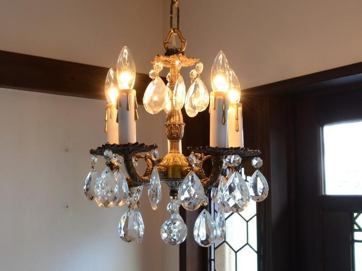 クリスタルガラス 5灯真鍮シャンデリア｜アンティーク照明・ランプ