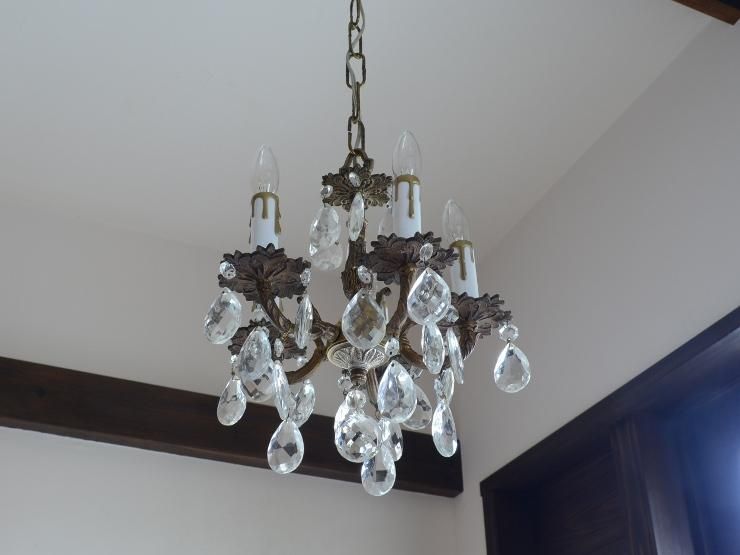 クリスタルガラス 5灯真鍮シャンデリア｜アンティーク照明・ランプ
