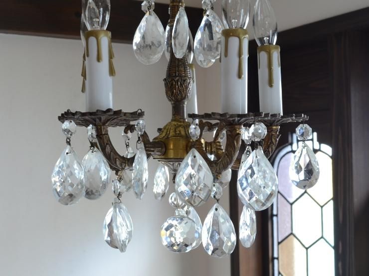 クリスタルガラス 5灯真鍮シャンデリア｜アンティーク照明・ランプ