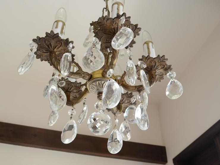 クリスタルガラス 5灯真鍮シャンデリア｜アンティーク照明・ランプ