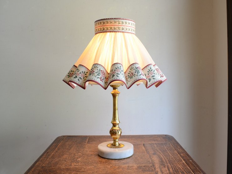 プリーツシェード 真鍮テーブルランプ（H37cm）｜アンティーク照明 