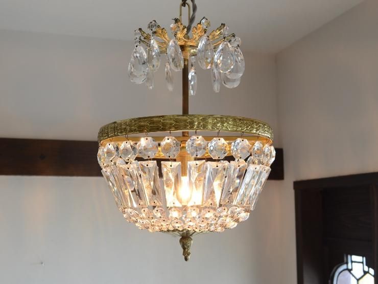 クリスタルガラス アンティーク照明 アンティーク クリスタルガラス ペンダントランプ｜アンティーク