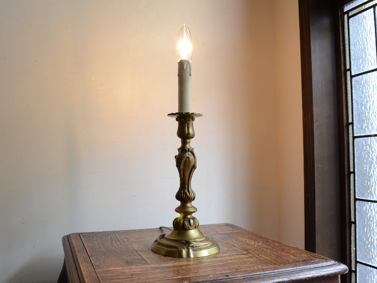 キャンドルスタンド型 真鍮テーブルランプ（H42cm）｜アンティーク照明