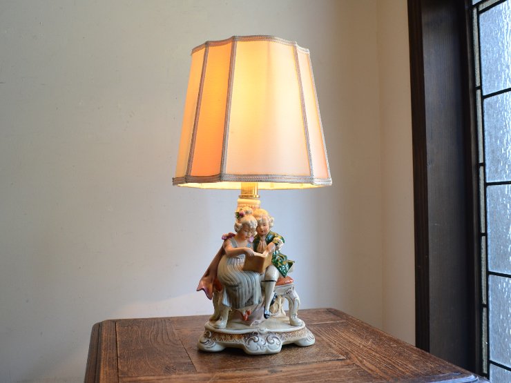 陶器製スタンドライト 陶人形 アンティーク - 照明