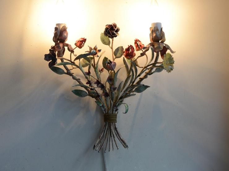 Vintage Flower Lamp Glass Metal 80s witch nature style decor