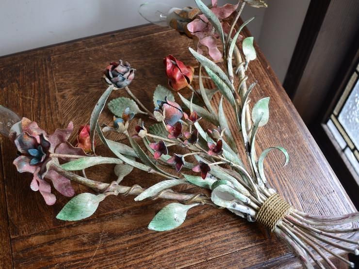 Vintage Flower Lamp Glass Metal 80s witch nature style decor