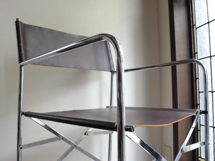 期間限定大幅値下げ✰レザー折り畳み椅子1脚張替済ヴィンテージアンティークレトロ ヴィンテージデザイン レザー折り畳みチェア｜アンティーク家具