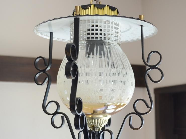 ランタン型 ガラスシェード アイアンペンダントランプ