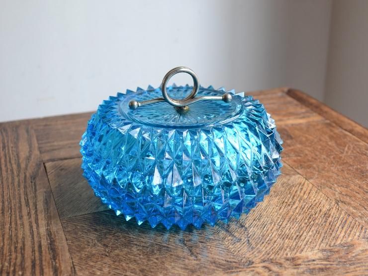 Alka Bavaria Marquise Kobalt ビンテージ　小物入れ カッティング ブルーガラス 小物入れ｜アンティーク雑貨