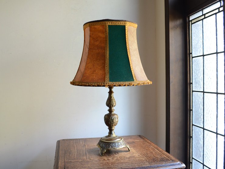 レザーシェード 真鍮テーブルランプ（H48cm）｜アンティーク照明 